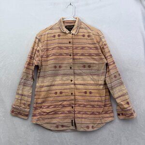 Woolrich Chamois Flannel Shirt Womens M Cream Aztec Pocket Outdoor Button Up